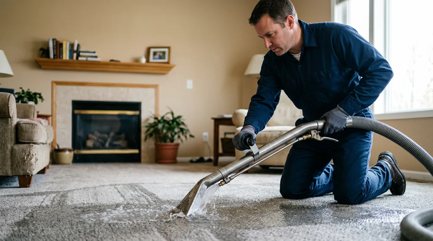 Water damage restoration technician working near Fairfax, VT